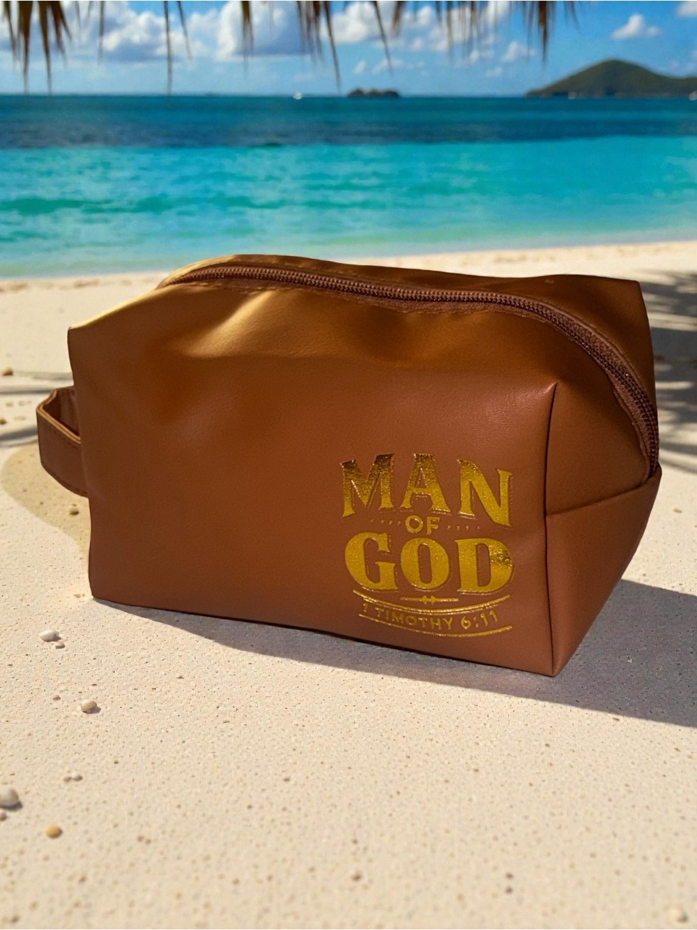 Manscaping Self-Care Gift Set | Man of God Toiletry Bag | Leather Noir Candle - Picture 3 of 14